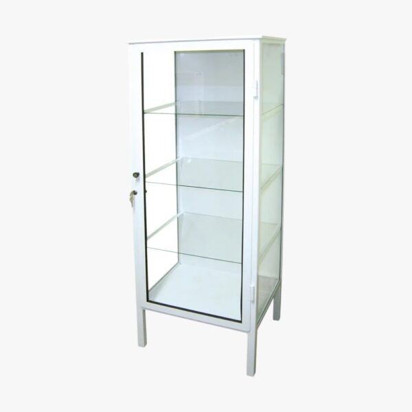 ARMÁRIO VITRINE HOSPITALAR 1 PORTA COM CHAVE - ESTRUTURA EM AÇO COM PRATELEIRAS EM VIDRO - ESP000000858
